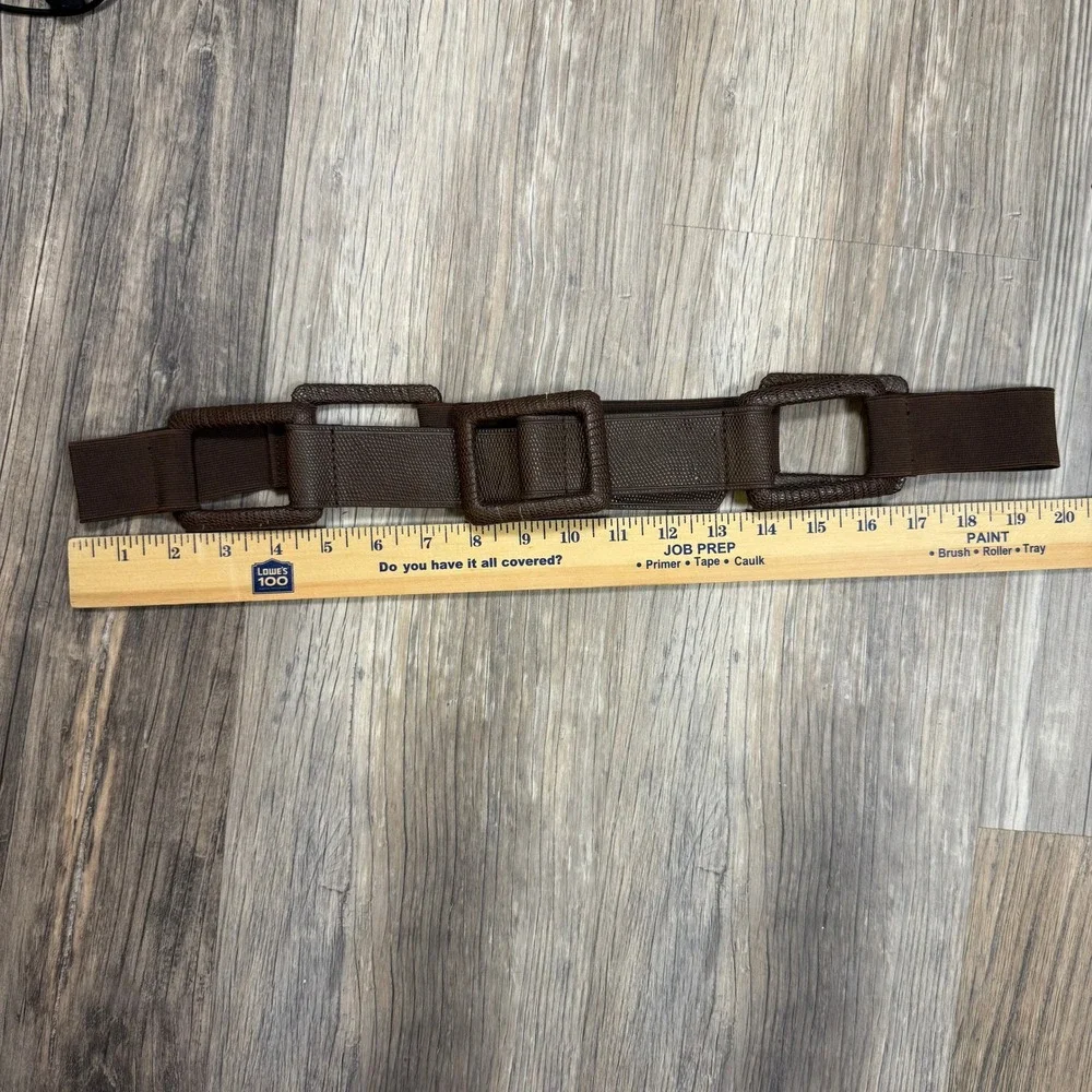 Chico's Y2K Brown Elastic Stretch Waist Belt Faux Leather Square Link Medium